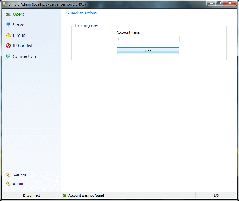 Editing user accounts in Bimoid chat program