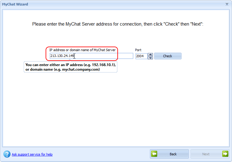 Configuring IP address in MyChat for remote workers