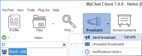 Creating a new broadcast in MyChat