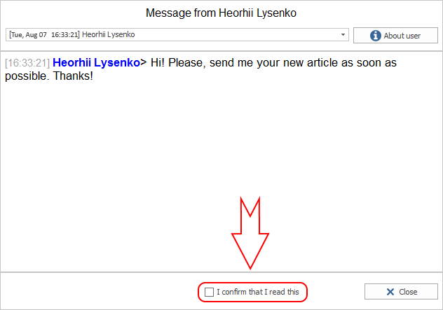 Viewing broadcasts and confirmation of reading in MyChat