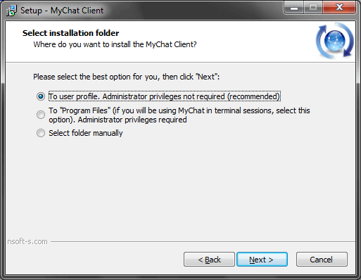 Choose the folder for MyChat Client installation
