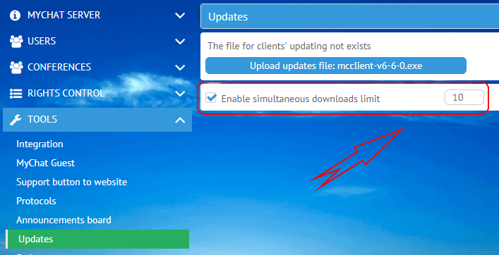 Enabling a limit for simultaneous downloads on the MyChat Server