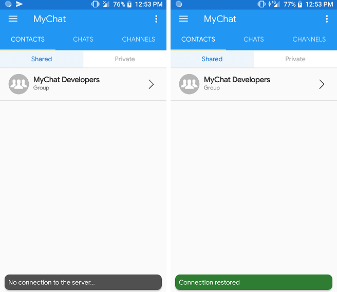 Indicating about connection status in MyChat for Android