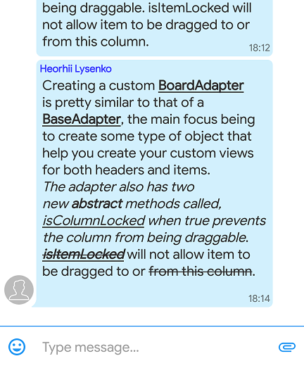Formatted text in MyChat for Android