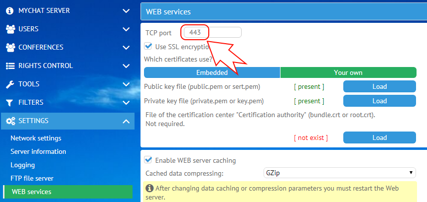 TCP ports of MyChat Server