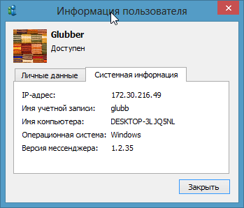 IP адрес и имя компьютера другого человека LAN messenger