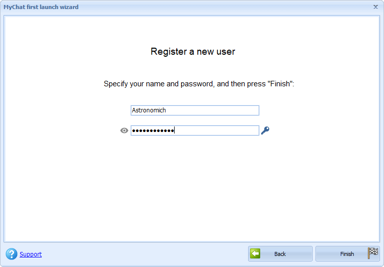 MyChat Client registration page