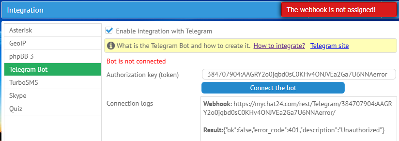 Error when connecting Telegram bot