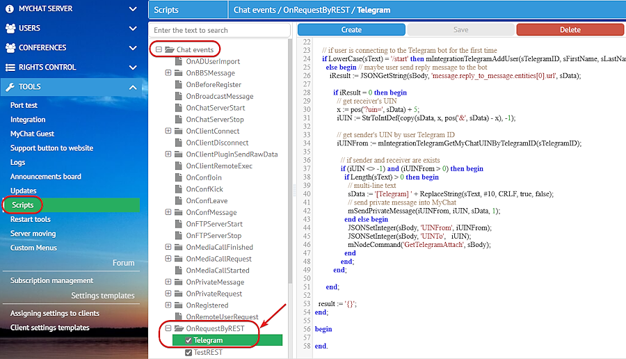 Enabling Telegram script