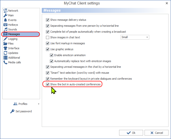 Settings MyChat Client