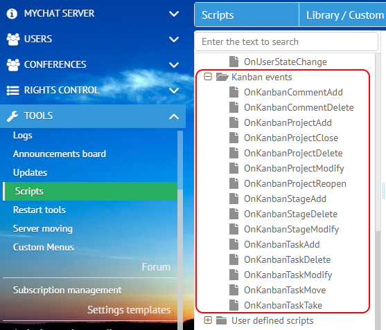 Scripts for Kanban on MyChat Server