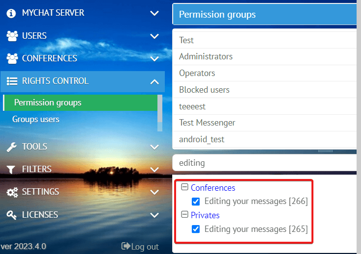 MyChat rights for message editing
