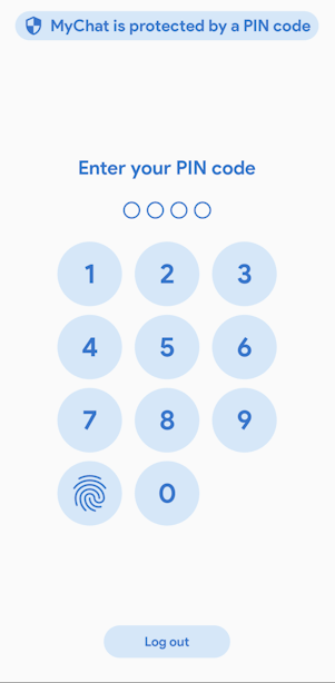 PIN code screen in MyChat for Android