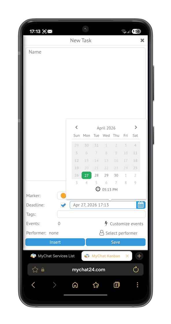 Kanban on Android browser, task editing