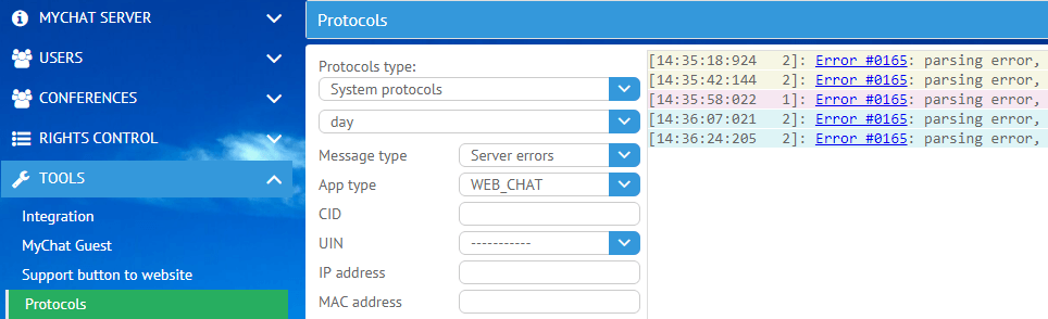 Log of executed scripts