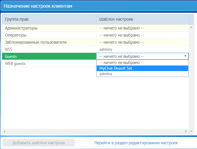 Шаблони налаштувань клієнтів