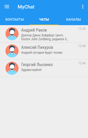 Список активних діалогів у Android чаті