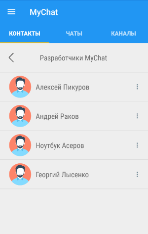 Загальний список контактів у Android чаті