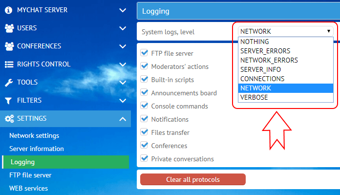 Log levels on MyChat Server