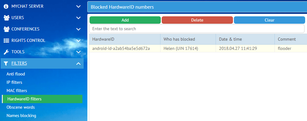 Blocking by hardwareID on MyChat Server