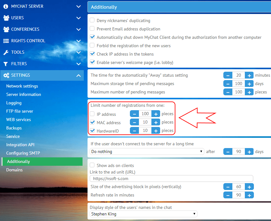 Registration limitation on MyChat Server