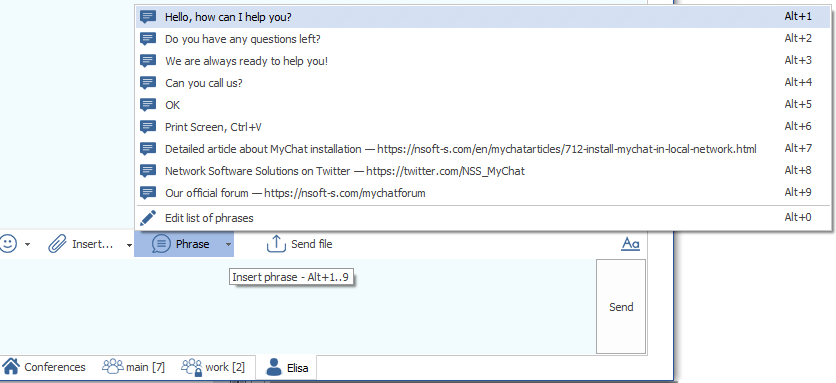 Template replies in MyChat