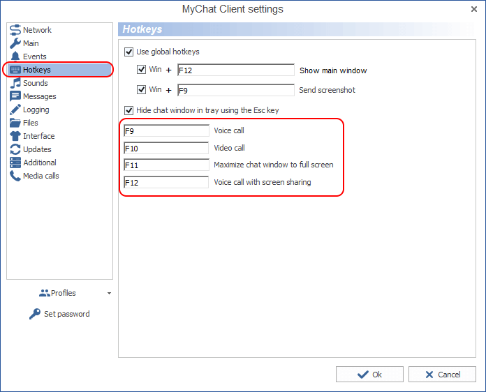 Hotkeys in MyChat 7.4