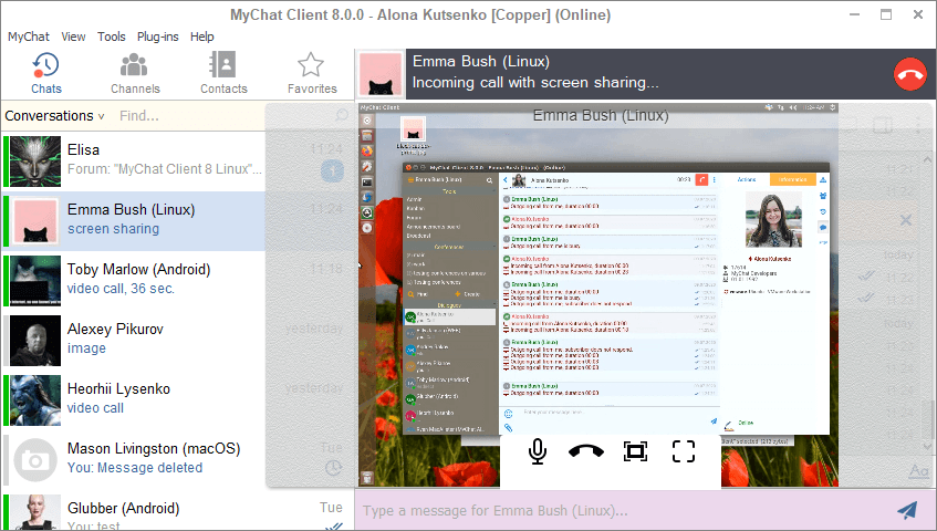 Screen sharing in MyChat 8