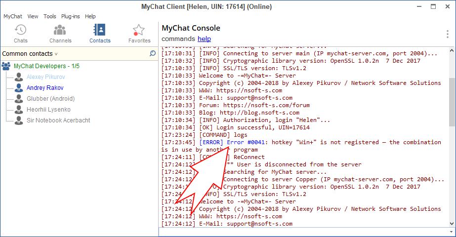 Console errors in MyChat Client 8.0