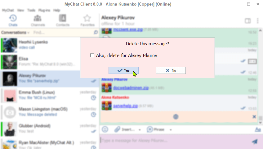 Deleting messages in MyChat Client 8.0
