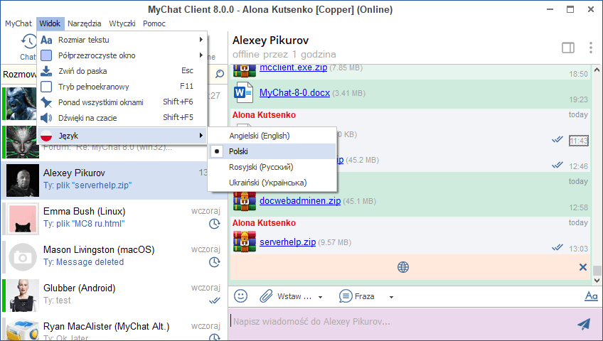 Polish language in MyChat Client 8.0