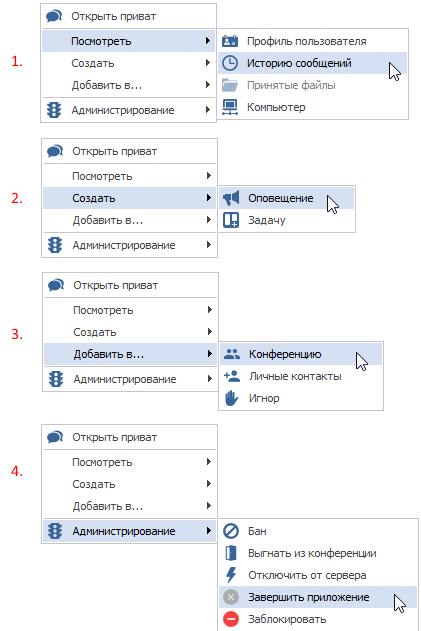 Новое контекстное меню MyChat Client 8.0