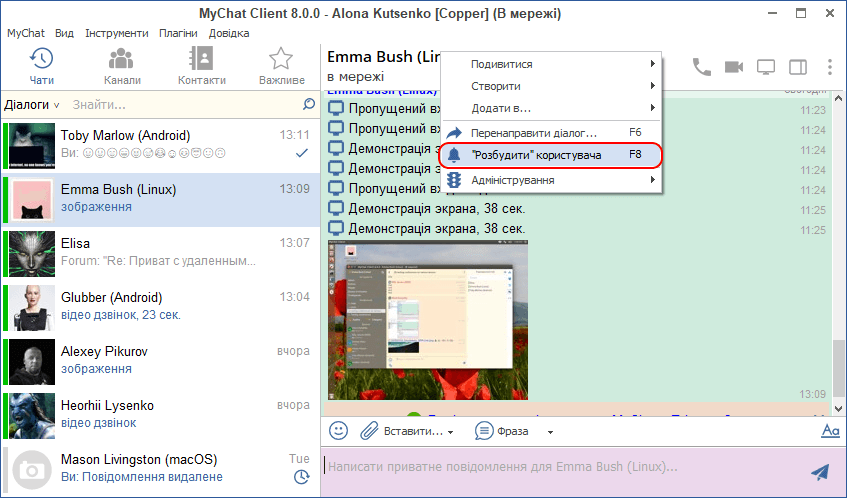 Разбудити пользователя в MyChat Client 8.0