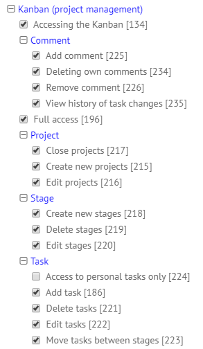 Set of rights for MyChat Kanban board