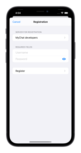 MyChat для iOS, реєстрація