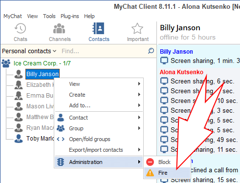 Firing users in MyChat Client
