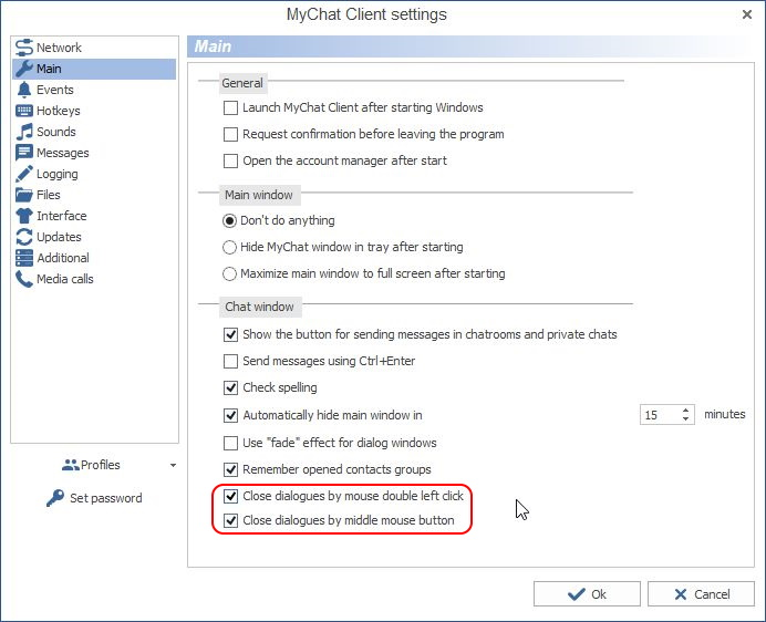 New settings in MyChat