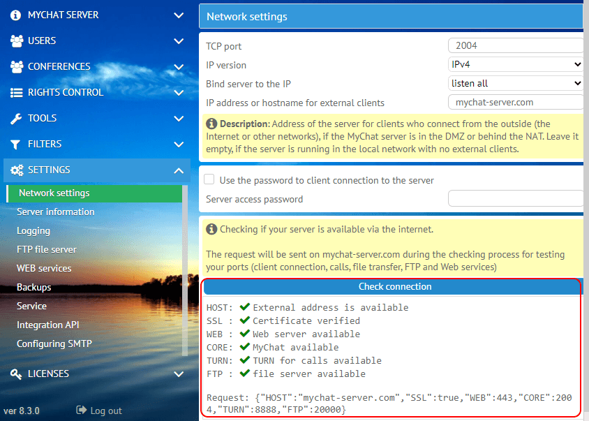 Checking MyChat ports connection