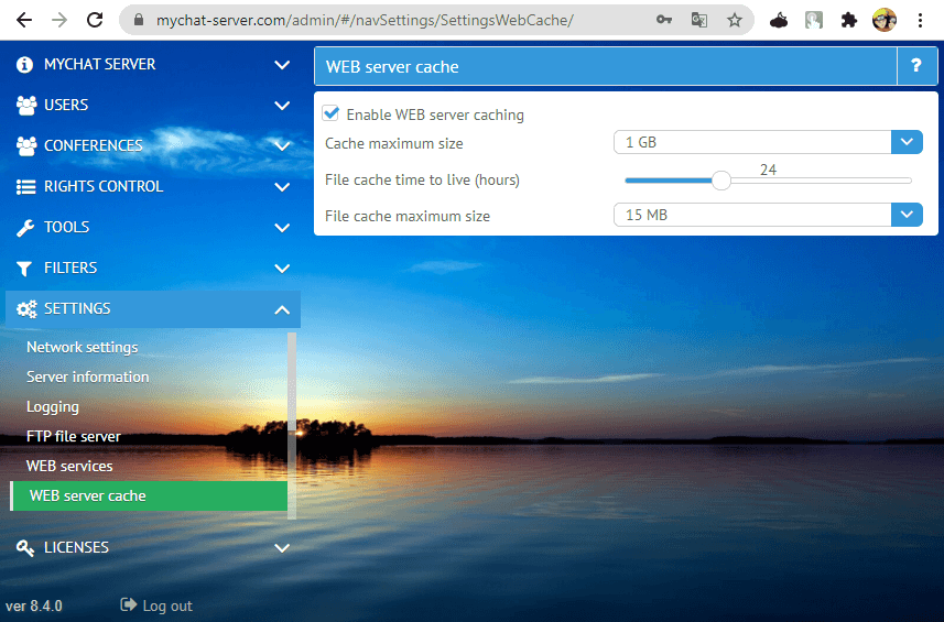 Cache option on MyChat WEB server