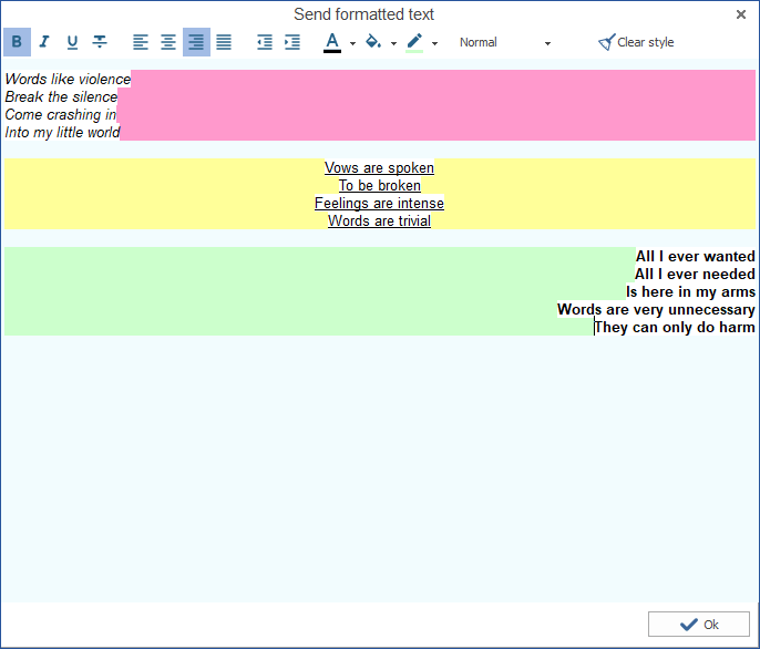 MyChat Client, editing formatted text