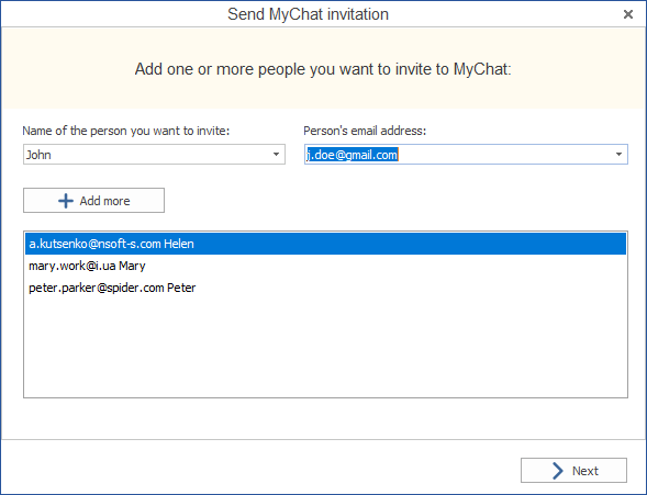 MyChat Guest email invitation