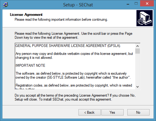 License agreement in SEChat
