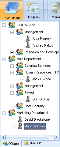 Древовидная панель контактов. Корпоративный мессенджер MyChat